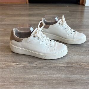 NATURALIZER MORRISON 2.0 PLATFORM SNEAKERS  WHITE LEATHER TAN SUEDE HEEL 7.5